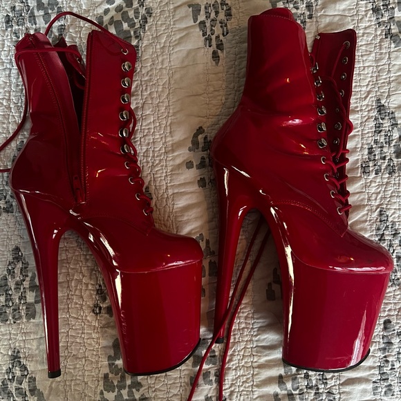 pleaser shoes flamingo 1020 8 inch red boots - Picture 2 of 6